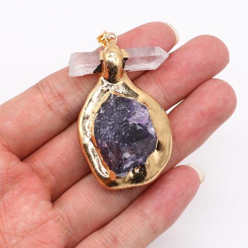 Quartz Gemstone Pendants, Tibetan Style, with Quartz, gold color plated, DIY, more colors for choice, nickel, lead & cadmium free, 32x55mm, Sold By PC