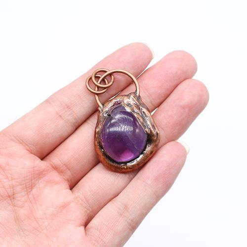 Gemstone Pendants Jewelry, Tibetan Style, with Natural Stone, antique copper color plated, DIY & different materials for choice, more colors for choice, nickel, lead & cadmium free, 28x43mm, Sold By PC