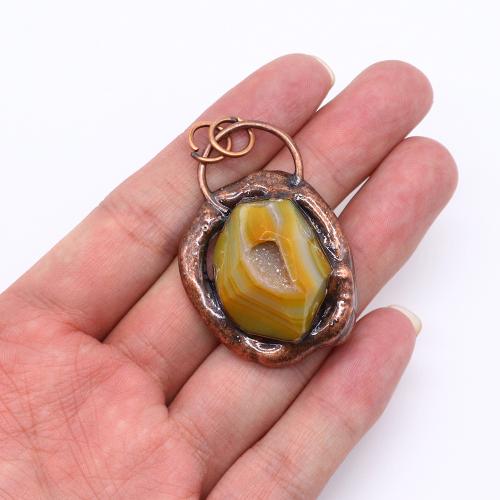 Gemstone Pendants Jewelry, Tibetan Style, with Natural Stone, antique copper color plated, DIY, more colors for choice, nickel, lead & cadmium free, about:27x45-34x48mm, Sold By PC