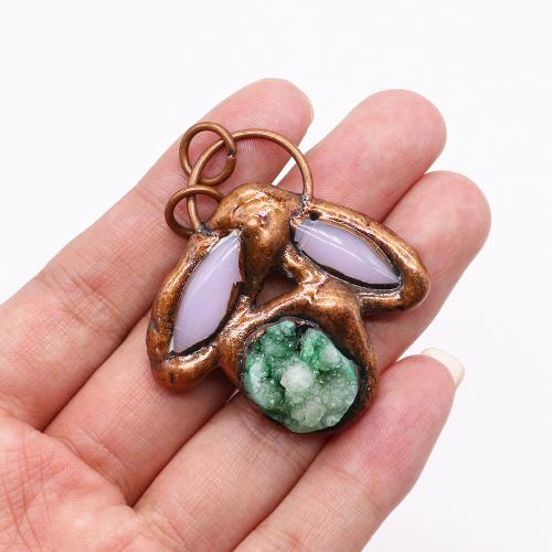 Gemstone Pendants Jewelry Zinc Alloy with Natural Stone & Ice Quartz Agate antique copper color plated DIY nickel lead & cadmium free Sold By PC