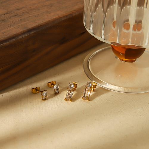 Edelstahl Ohrringe, 304 Edelstahl, goldfarben plattiert, verschiedene Stile für Wahl & Micro pave Zirkonia & für Frau, keine, verkauft von Paar