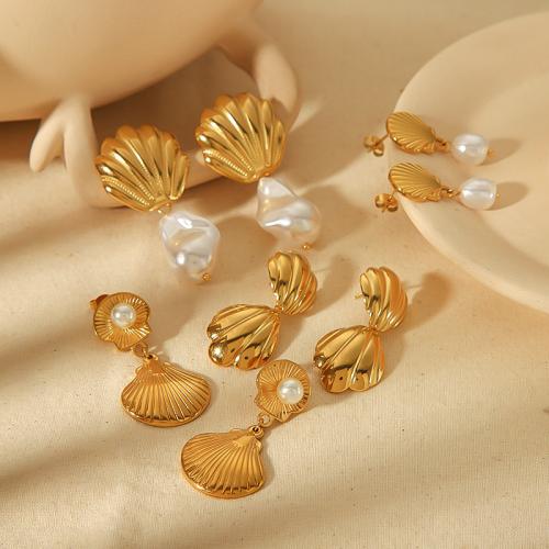 Stainless Steel Drop Earring 304 Stainless Steel with Plastic Pearl plated & for woman Sold By Pair