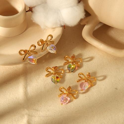 Stainless Steel Drop Earring, 304 Stainless Steel, with Plastic, Bowknot, gold color plated, for woman, more colors for choice, Sold By Pair