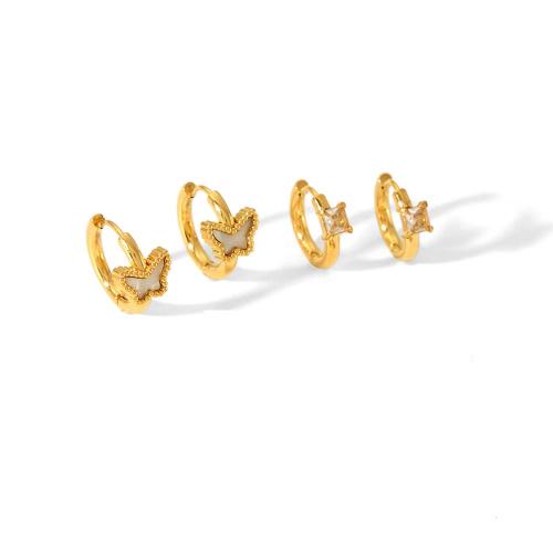 Huggie Ohrreifen, 304 Edelstahl, goldfarben plattiert, verschiedene Stile für Wahl & Micro pave Zirkonia & für Frau, keine, verkauft von Paar