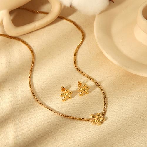 Fashion Stainless Steel Jewelry Sets Stud Earring & necklace 304 Stainless Steel Flower plated & for woman Sold By PC