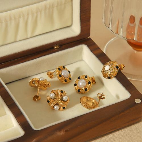 Edelstahl Ohrringe, 304 Edelstahl, mit Kunststoff Perlen, goldfarben plattiert, verschiedene Stile für Wahl & für Frau & mit Strass, keine, verkauft von Paar