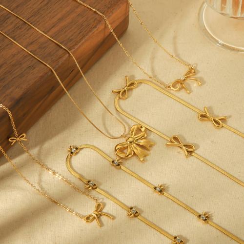 Jewelry Sets, Titanium Steel, Bowknot, gold color plated, different styles for choice & for woman & with rhinestone, more colors for choice, Sold By PC