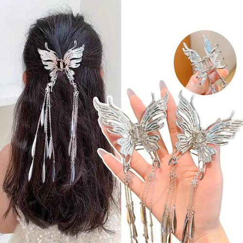 Hair Claw Clips, Tibetan Style, Butterfly, plated, fashion jewelry, silver color, nickel, lead & cadmium free, 60x170mm, Sold By PC
