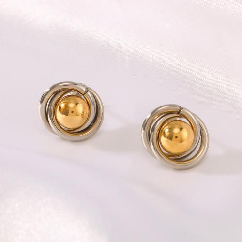 Stainless Steel Stud Earrings, 304 Stainless Steel, plated, fashion jewelry, golden, 16x13mm, Sold By Pair