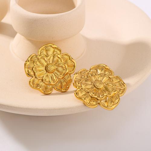 Stainless Steel Stud Earrings, 304 Stainless Steel, Flower, gold color plated, fashion jewelry, golden, 27x27mm, Sold By Pair