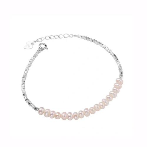 Bracelets en laiton, avec Shell Pearl, avec 5cm chaînes de rallonge, Plaqué de platine, bijoux de mode & pour femme, Longueur:Environ 15 cm, Vendu par PC