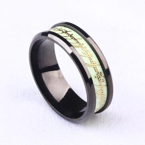 Titanium Steel Finger Ring, polished, Unisex & different styles for choice & luminated, black, wide:8mm, Sold By PC