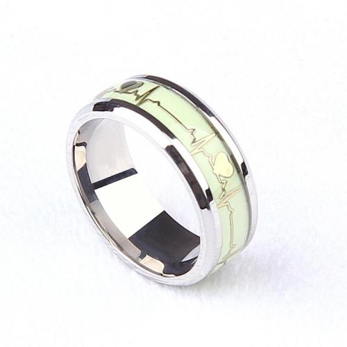 Titanium Steel Finger Ring, polished, Unisex & different styles for choice & luminated, more colors for choice, wide:8mm, Sold By PC