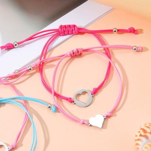 Stainless Steel Jewelry Bracelet, 304 Stainless Steel, with Korean Waxed Cord, polished, 2 pieces & fashion jewelry & Unisex, more colors for choice, Length:Approx 16-28 cm, Sold By Set