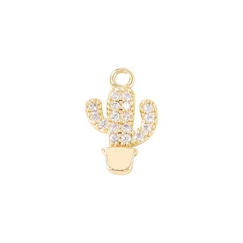 Cubic Zirconia Micro Pave Brass Pendant, Opuntia Stricta, real gold plated, DIY & micro pave cubic zirconia, more colors for choice, Sold By PC