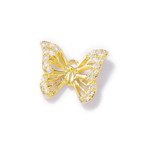Цирконий Micro Pave латунь подвеска, Латунь, бабочка, плакированный настоящим золотом, DIY & инкрустированное микро кубического циркония, Золотой, 10x12mm, продается PC