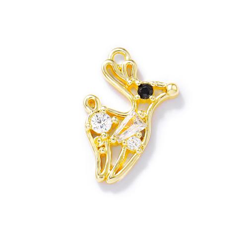 Cubic Zirconia Micro Pave Brass Pendant, Deer, real gold plated, DIY & micro pave cubic zirconia, golden, 9x13mm, Sold By PC