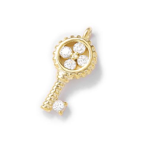 Cubic Zirconia Micro Pave Brass Pendant, Key, real gold plated, DIY & micro pave cubic zirconia, gold, 6x12mm, Sold By PC