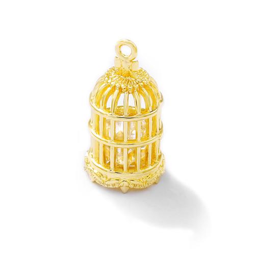 Цирконий Micro Pave латунь подвеска, Латунь, Клетка, плакированный настоящим золотом, DIY & инкрустированное микро кубического циркония, золотой, 12x21mm, продается PC