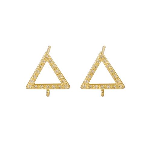 Brass Earring Stud Component, Triangle, real gold plated, DIY & micro pave cubic zirconia, gold, 12x12mm, Sold By Pair