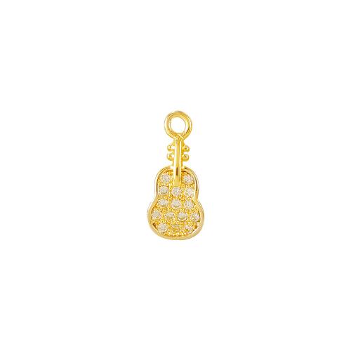 Cubic Zirconia Micro Pave Brass Pendant, Guitar, real gold plated, DIY & micro pave cubic zirconia, Crystal Gold, 11x4mm, Sold By PC