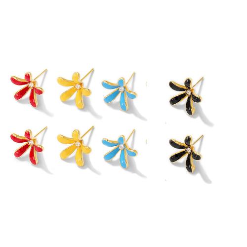 Brass Earring Stud Component, Flower, real gold plated, DIY & micro pave cubic zirconia & enamel, more colors for choice, 16x16mm, Sold By Pair