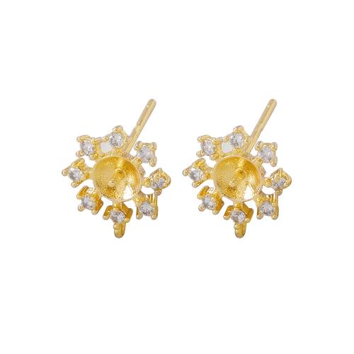 Brass Earring Stud Component, real gold plated, DIY & micro pave cubic zirconia, Crystal Gold, 8x8mm, Sold By Pair