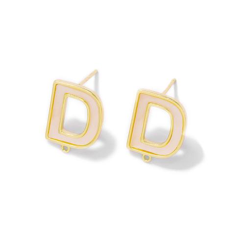 Brass Earring Stud Component, real gold plated, DIY & enamel, Crystal Gold, 12x16mm, Sold By Pair