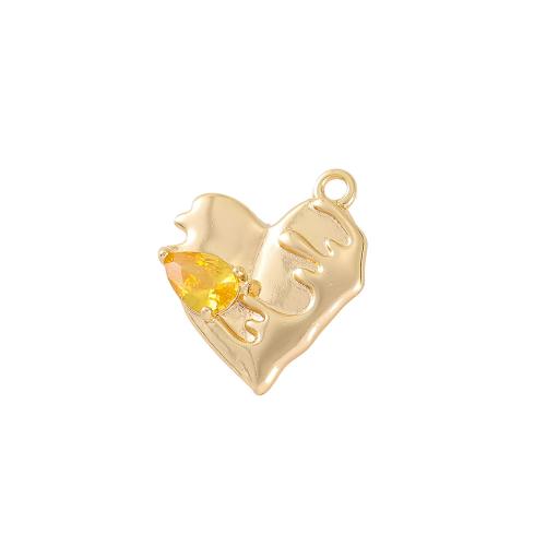 Цирконий Micro Pave латунь подвеска, Латунь, Сердце, плакированный настоящим золотом, DIY & инкрустированное микро кубического циркония, Много цветов для выбора, 17x14mm, продается PC