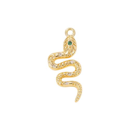 Cubic Zirconia Micro Pave Brass Pendant, Snake, real gold plated, DIY & micro pave cubic zirconia, golden, 12x26mm, Sold By PC
