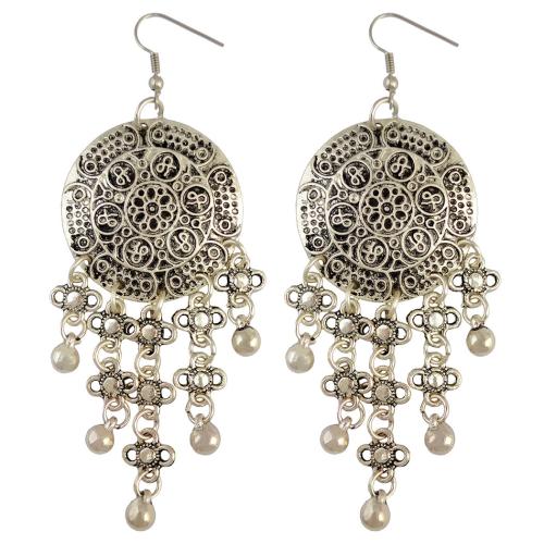 Tibetan Style Drop Earrings, plated, folk style & for woman, silver color, 105x36mm, Sold By Pair