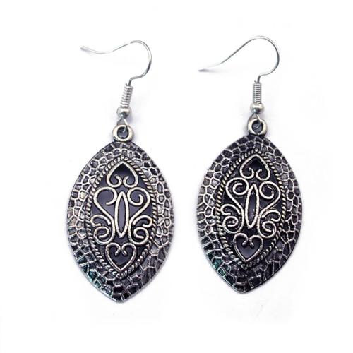 Tibetan Style Drop Earrings, plated, folk style & for woman, silver color, 60x20mm, Sold By Pair