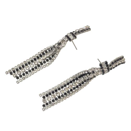 Tibetan Style Stud Earring, for woman & with rhinestone, silver color, Sold By Pair