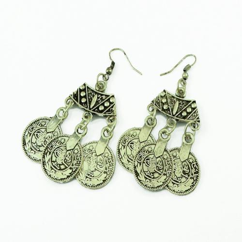 Tibetan Style Drop Earrings, plated, vintage & for woman, silver color, 65mm, Sold By Pair