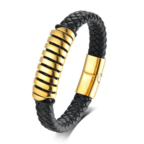 Leather Cord Bracelet, 304 Stainless Steel, with leather cord, polished, different size for choice & for man, more colors for choice, Sold By PC