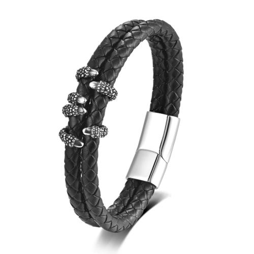 Leather Cord Bracelet, 304 Stainless Steel, with leather cord, Vacuum Ion Plating, Double Layer & Unisex & different size for choice, more colors for choice, Sold By PC
