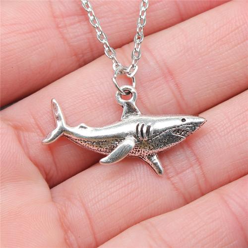 Tibetan Style Jewelry Necklace, with 5cm extender chain, Shark, antique silver color plated, DIY, 32x16mm, Length:43 cm, Sold By PC