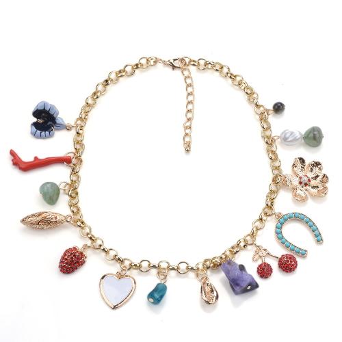 Zinklegierung Halskette, mit Harz & Kunststoff Perlen, mit Verlängerungskettchen von 2.75inch, goldfarben plattiert, Bohemian-Stil & für Frau & mit Strass, Länge:ca. 17.1 ZollInch, verkauft von PC