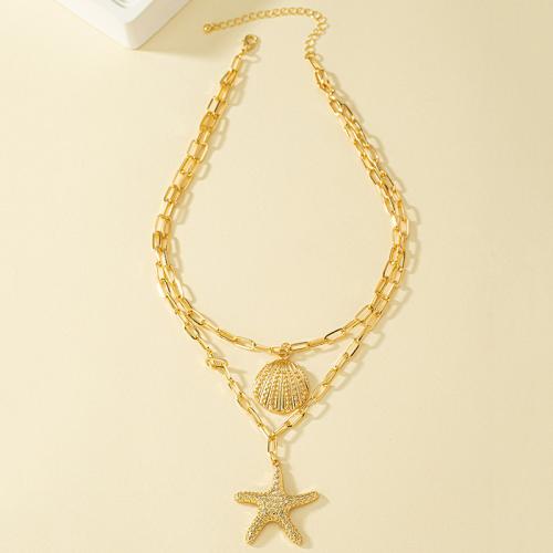 Tibetan Style Necklace, with 2.75inch extender chain, Starfish, gold color plated, Double Layer & Bohemian style & for woman, Length:Approx 15.7 Inch, Sold By PC