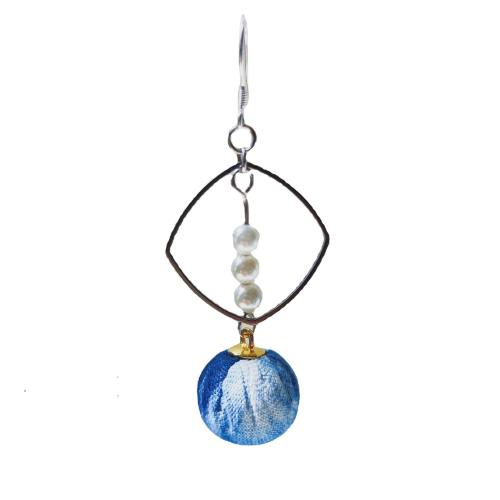 304 Stainless Steel Drop Earring, with Shell Pearl & Cloth, Geometrical Pattern, tie-dye, folk style & for woman & hollow, 22x60mm, Sold By Pair