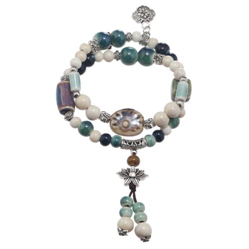 Porcelain Bracelet, with Tibetan Style, handmade, Double Layer & vintage & Unisex & different styles for choice, Length:Approx 12.6-13.4 Inch, Sold By PC