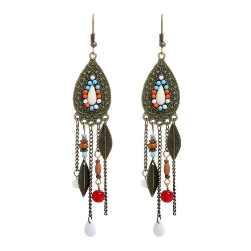 Tibetan Style Tassel Earring, with Resin & Acrylic, plated, folk style & for woman, more colors for choice, 18x90mm, Sold By Pair