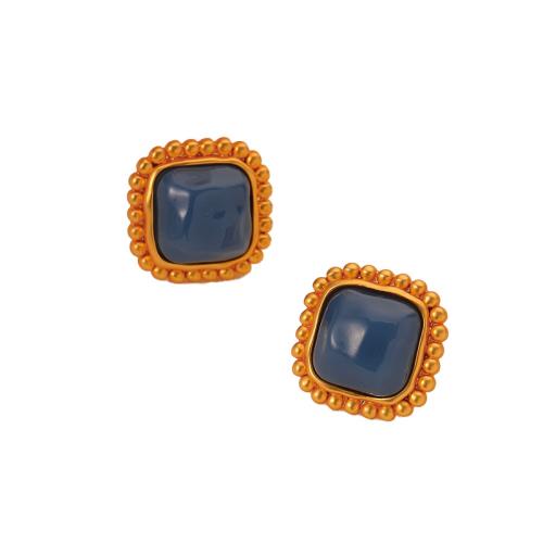 Brass Stud Earring, with Resin, Square, gold color plated, fashion jewelry & for woman, 18x18x8mm, Sold By Pair