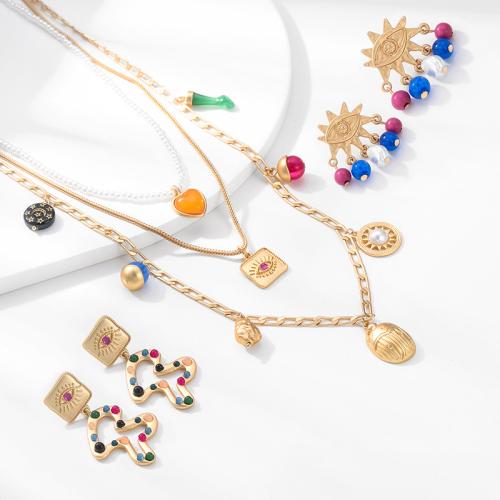 Zinklegierung Mode Schmuckset, mit Kunststoff Perlen & Acryl, goldfarben plattiert, böser Blick- Muster & verschiedene Stile für Wahl & für Frau, verkauft von PC
