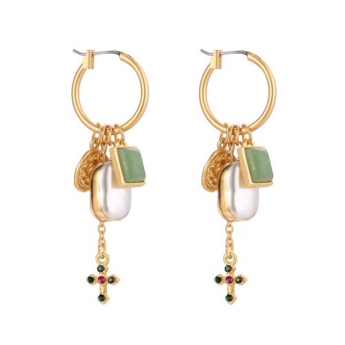 alliage de zinc Boucle d'oreille goutte, avec perle de verre, Placage de couleur d'or, styles différents pour le choix & pour femme, Vendu par paire