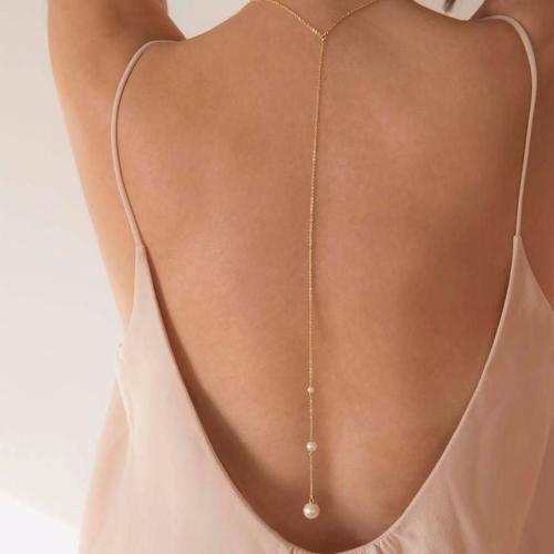 Body Chain Jewelry, Tibetan Style, with Plastic Pearl, for woman, golden, Length:Approx 65 cm, Sold By PC