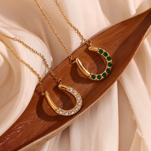 Stainless Steel Jewelry Necklace, 304 Stainless Steel, with 5cm extender chain, 18K gold plated, fashion jewelry & for woman & with rhinestone, more colors for choice, Length:Approx 40 cm, Sold By PC
