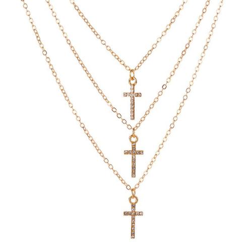 Mode-Multi-Layer-Halskette, Zinklegierung, drei Schichten & Modeschmuck & für Frau & mit Strass, goldfarben, Länge:ca. 44 cm, verkauft von PC