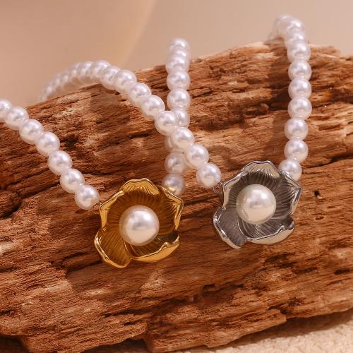 Plastic Pearl Necklace, 304 Stainless Steel, with Plastic Pearl, with 5cm extender chain, fashion jewelry & for woman, more colors for choice, Length:Approx 40 cm, Sold By PC