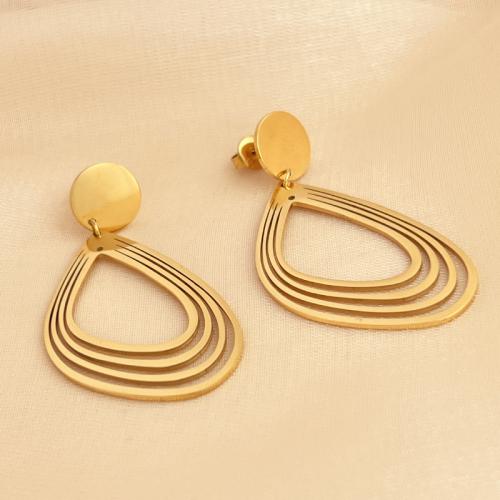 Stainless Steel Stud Earrings, 304 Stainless Steel, fashion jewelry & for woman & hollow, golden, 54x26mm, Sold By Pair